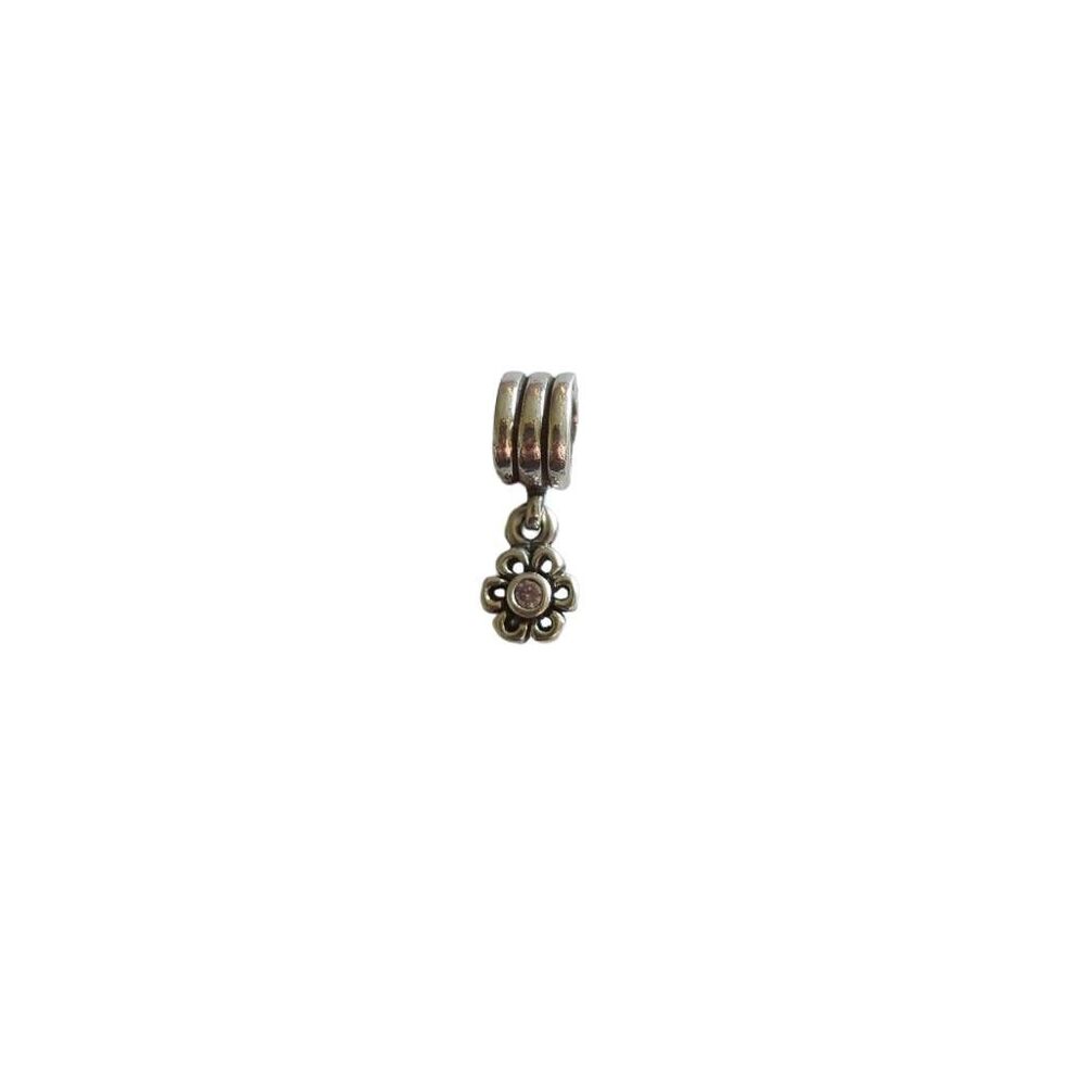 Pandora dangle flower with pink stone charm, 925 silver, EUC